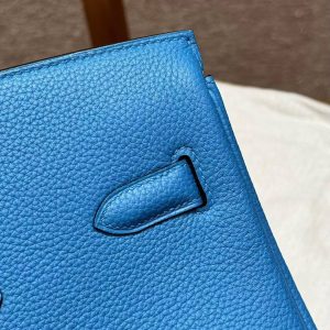 Hermes Birkin 35 Bag Handmade In Togo Calfskin Leather Gold Hardware OF Blue Frida - Image 14