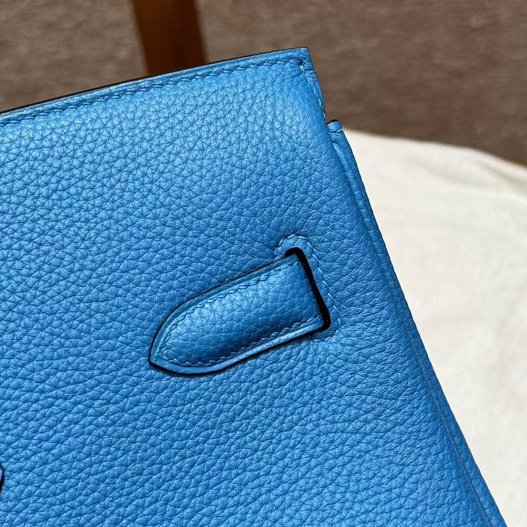 Hermes Birkin 35 Bag Handmade In Togo Calfskin Leather Gold Hardware OF Blue Frida - Image 14