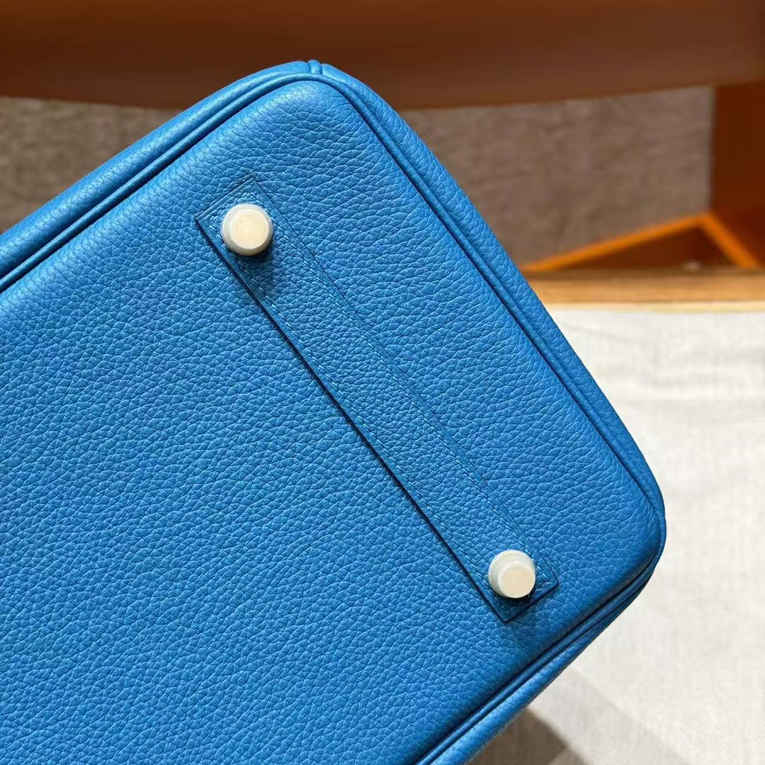 Hermes Birkin 35 Bag Handmade In Togo Calfskin Leather Gold Hardware OF Blue Frida - Image 12