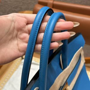 Hermes Birkin 35 Bag Handmade In Togo Calfskin Leather Gold Hardware OF Blue Frida - Image 11