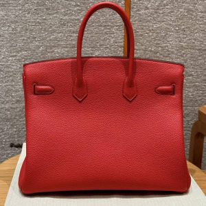 Alternative view of Hermes Birkin 35 Bag Handmade In Togo Calfskin Leather Gold Hardware Q5 Rouge Casaque