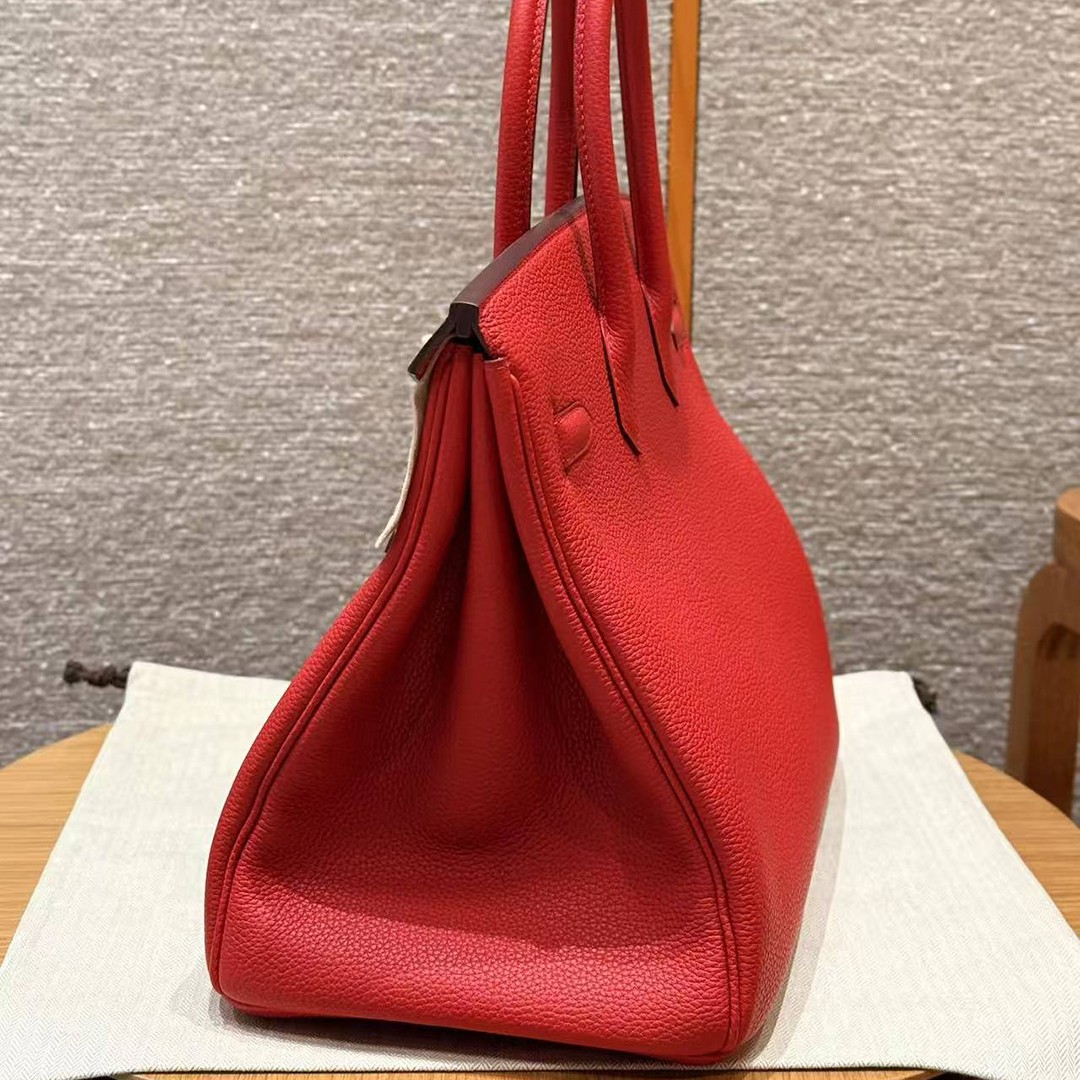 Hermes Birkin 35 Bag Handmade In Togo Calfskin Leather Gold Hardware Q5 Rouge Casaque - Image 18