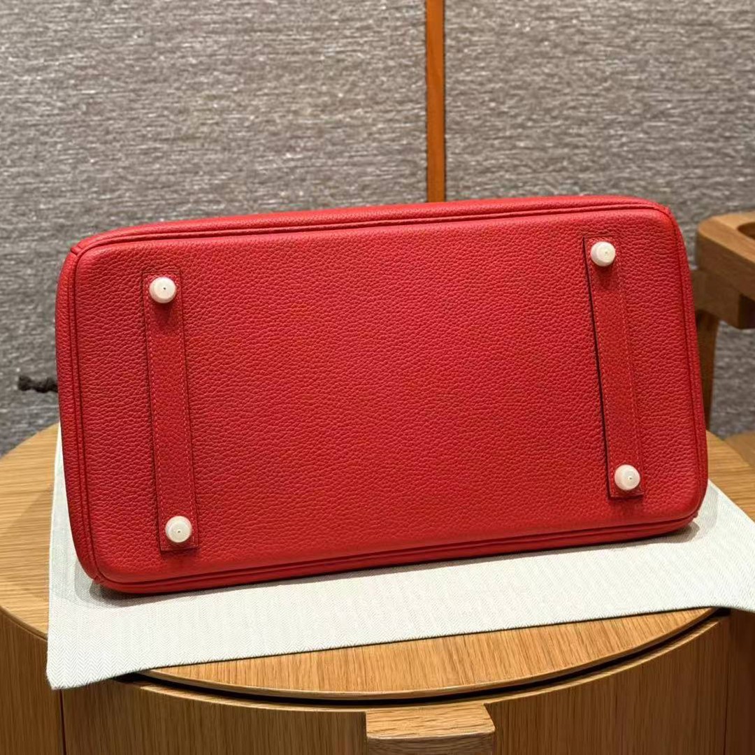 Hermes Birkin 35 Bag Handmade In Togo Calfskin Leather Gold Hardware Q5 Rouge Casaque - Image 16