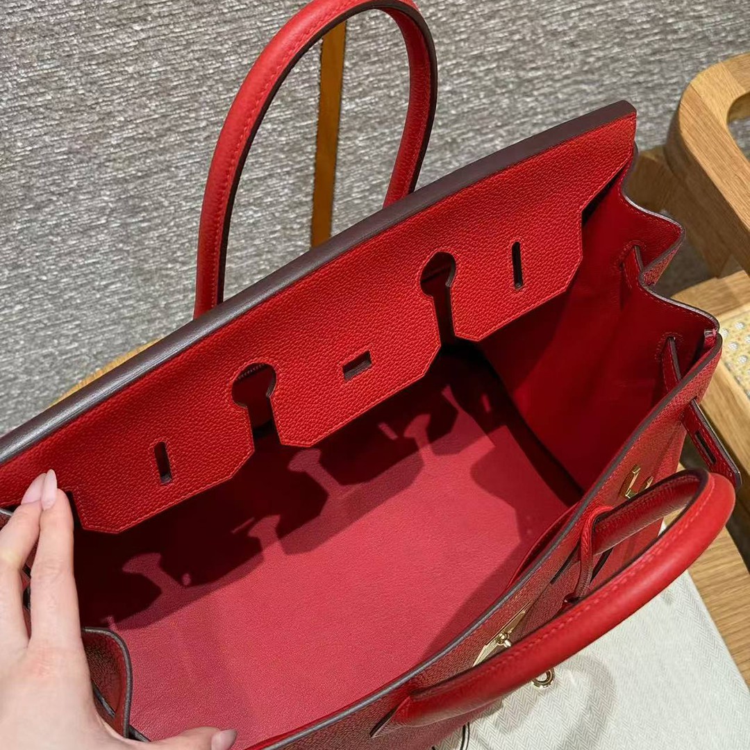 Hermes Birkin 35 Bag Handmade In Togo Calfskin Leather Gold Hardware Q5 Rouge Casaque - Image 15