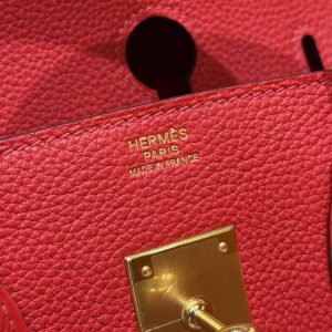 Hermes Birkin 35 Bag Handmade In Togo Calfskin Leather Gold Hardware Q5 Rouge Casaque - Image 13