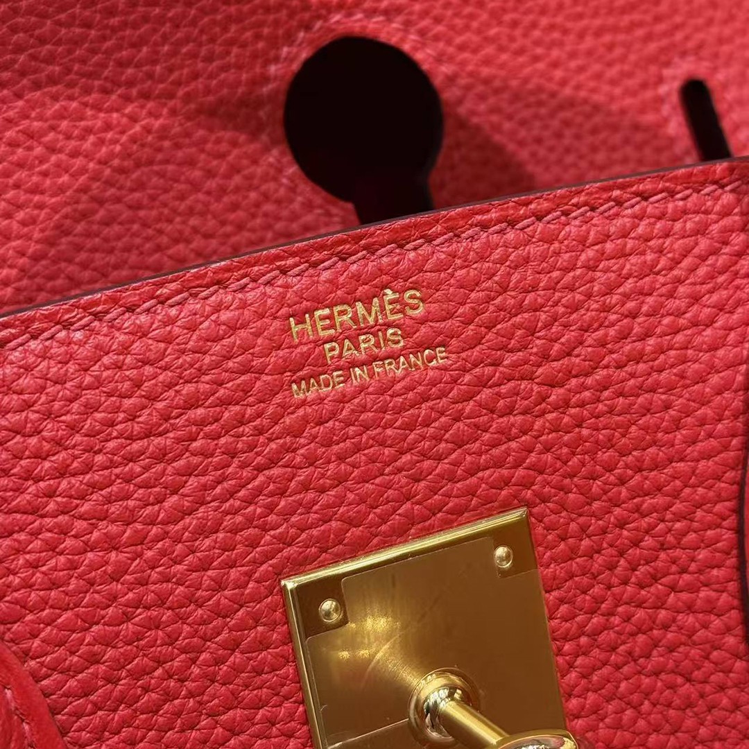 Hermes Birkin 35 Bag Handmade In Togo Calfskin Leather Gold Hardware Q5 Rouge Casaque - Image 13