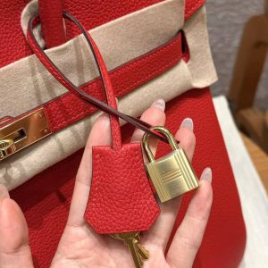 Hermes Birkin 35 Bag Handmade In Togo Calfskin Leather Gold Hardware Q5 Rouge Casaque - Image 12