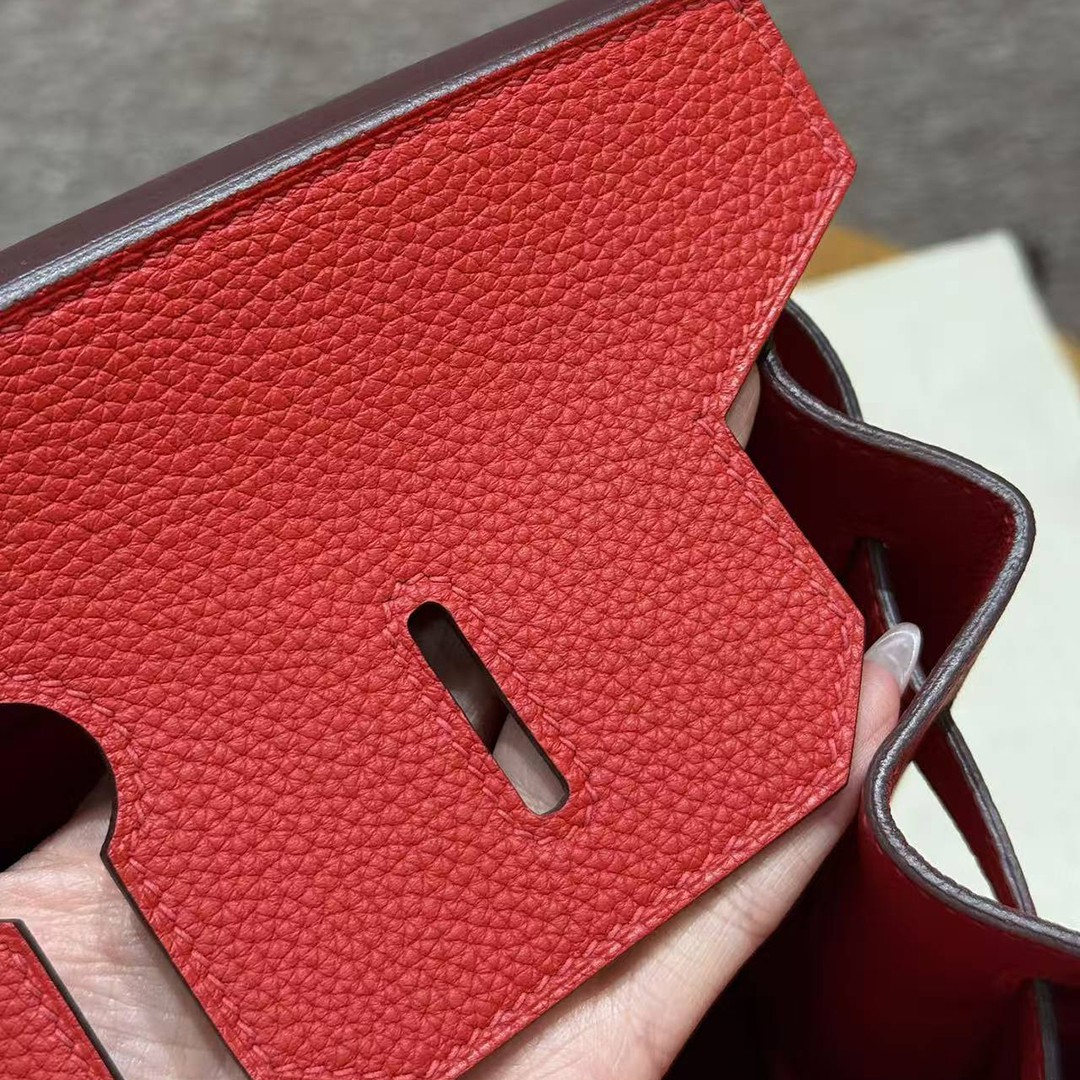 Hermes Birkin 35 Bag Handmade In Togo Calfskin Leather Gold Hardware Q5 Rouge Casaque - Image 9