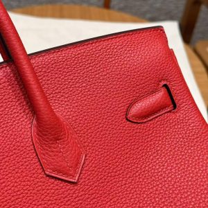 Hermes Birkin 35 Bag Handmade In Togo Calfskin Leather Gold Hardware Q5 Rouge Casaque - Image 8