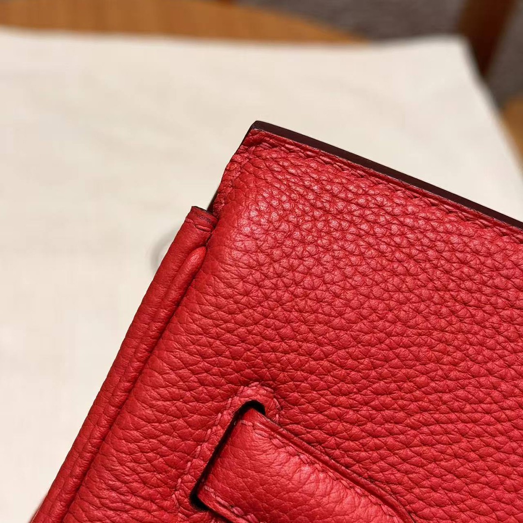 Hermes Birkin 35 Bag Handmade In Togo Calfskin Leather Gold Hardware Q5 Rouge Casaque - Image 3