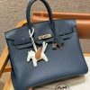 Hermes Birkin 35 Bag Handmade In Togo Calfskin Leather Silver Hardware S4 Deep Blue