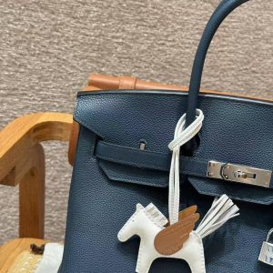 Hermes Birkin 35 Bag Handmade In Togo Calfskin Leather Silver Hardware S4 Deep Blue - Image 15