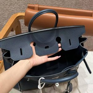 Hermes Birkin 35 Bag Handmade In Togo Calfskin Leather Silver Hardware S4 Deep Blue - Image 13