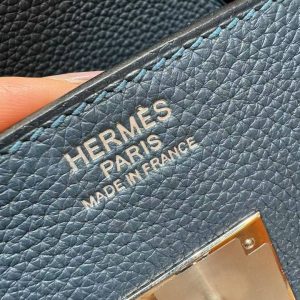 Hermes Birkin 35 Bag Handmade In Togo Calfskin Leather Silver Hardware S4 Deep Blue - Image 7