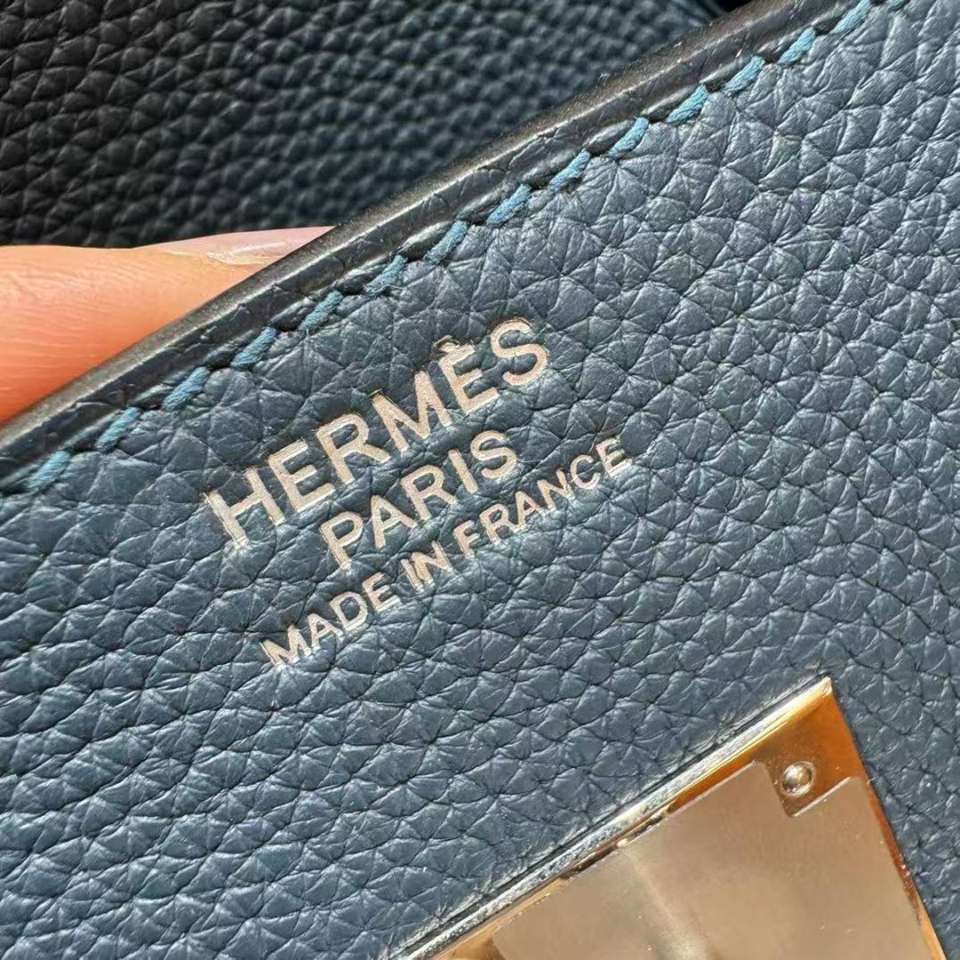 Hermes Birkin 35 Bag Handmade In Togo Calfskin Leather Silver Hardware S4 Deep Blue - Image 7