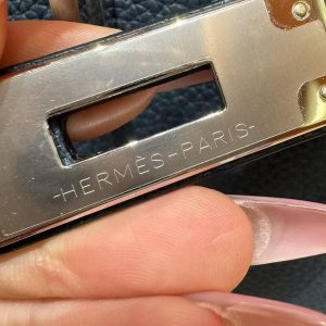 Hermes Birkin 35 Bag Handmade In Togo Calfskin Leather Silver Hardware S4 Deep Blue - Image 6