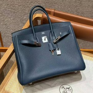 Alternative view of Hermes Birkin 35 Bag Handmade In Togo Calfskin Leather Silver Hardware 7c Cobalt