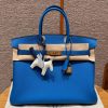 Hermes Birkin 35 Bag Handmade In Togo Calfskin Leather Gold Hardware T7 Blue Hydra