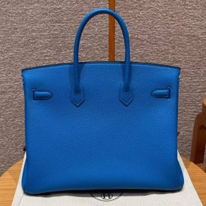 Alternative view of Hermes Birkin 35 Bag Handmade In Togo Calfskin Leather Gold Hardware T7 Blue Hydra