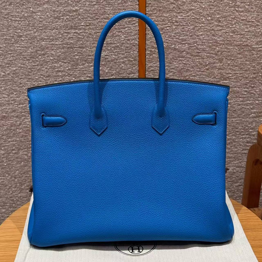 Hermes Birkin 35 Bag Handmade In Togo Calfskin Leather Gold Hardware T7 Blue Hydra - Image 2