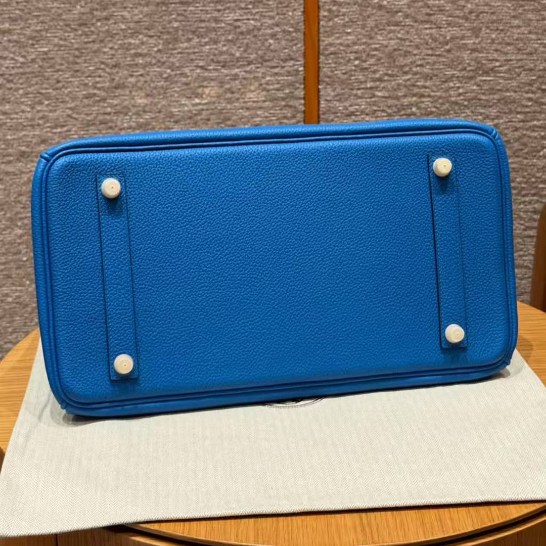 Hermes Birkin 35 Bag Handmade In Togo Calfskin Leather Gold Hardware T7 Blue Hydra - Image 15