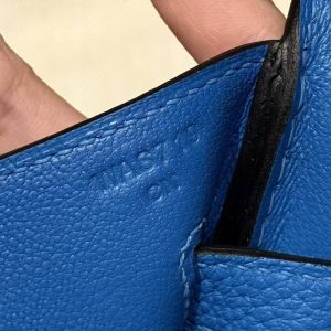 Hermes Birkin 35 Bag Handmade In Togo Calfskin Leather Gold Hardware T7 Blue Hydra - Image 13
