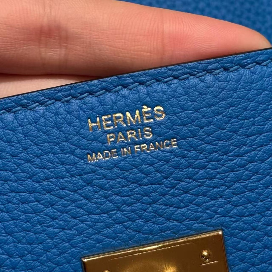 Hermes Birkin 35 Bag Handmade In Togo Calfskin Leather Gold Hardware T7 Blue Hydra - Image 12