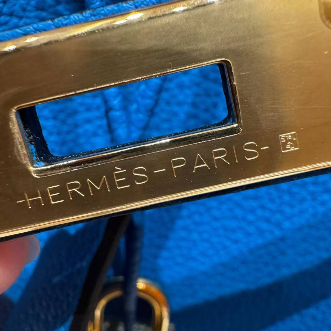 Hermes Birkin 35 Bag Handmade In Togo Calfskin Leather Gold Hardware T7 Blue Hydra - Image 11