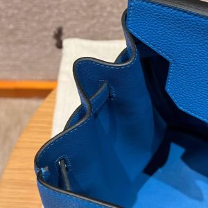 Hermes Birkin 35 Bag Handmade In Togo Calfskin Leather Gold Hardware T7 Blue Hydra - Image 10