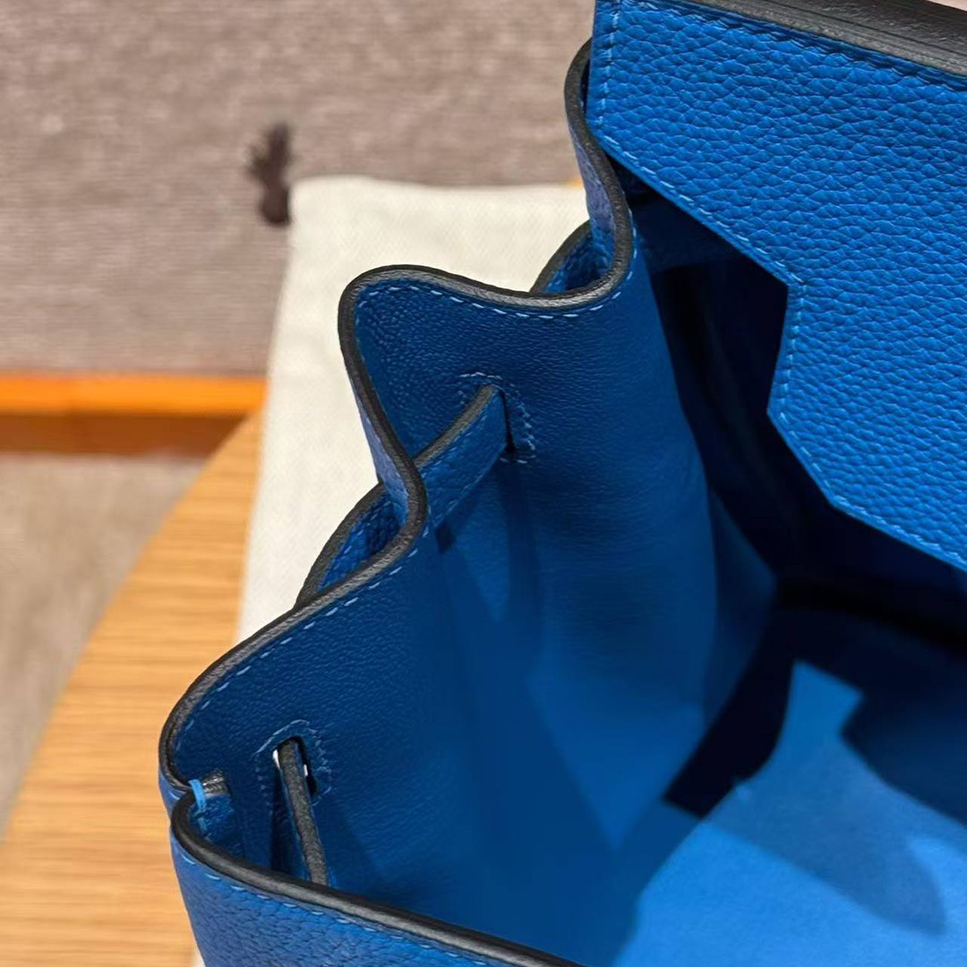 Hermes Birkin 35 Bag Handmade In Togo Calfskin Leather Gold Hardware T7 Blue Hydra - Image 10