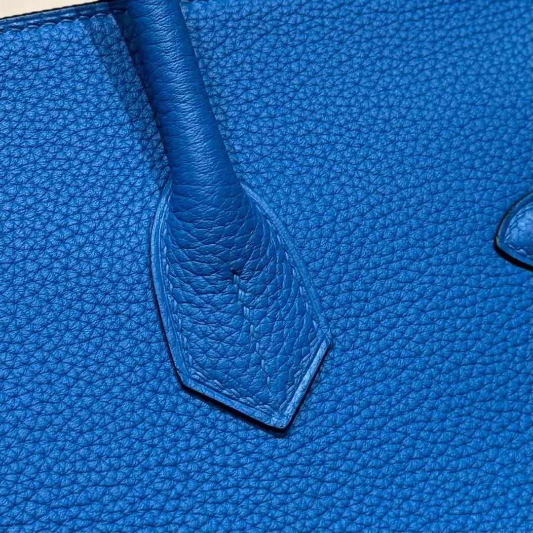 Hermes Birkin 35 Bag Handmade In Togo Calfskin Leather Gold Hardware T7 Blue Hydra - Image 8