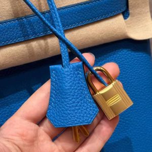 Hermes Birkin 35 Bag Handmade In Togo Calfskin Leather Gold Hardware T7 Blue Hydra - Image 7