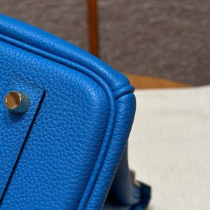 Hermes Birkin 35 Bag Handmade In Togo Calfskin Leather Gold Hardware T7 Blue Hydra - Image 6