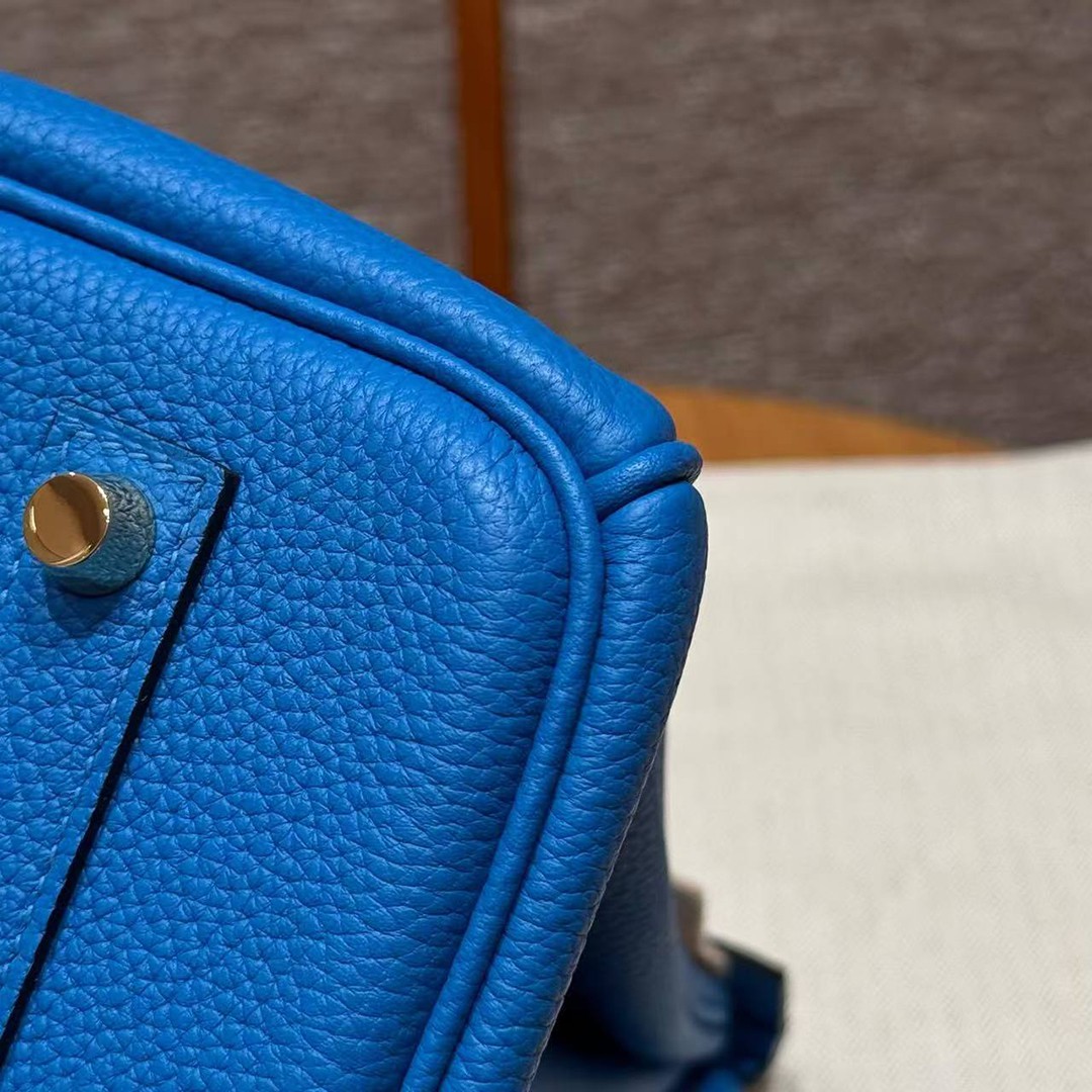 Hermes Birkin 35 Bag Handmade In Togo Calfskin Leather Gold Hardware T7 Blue Hydra - Image 6