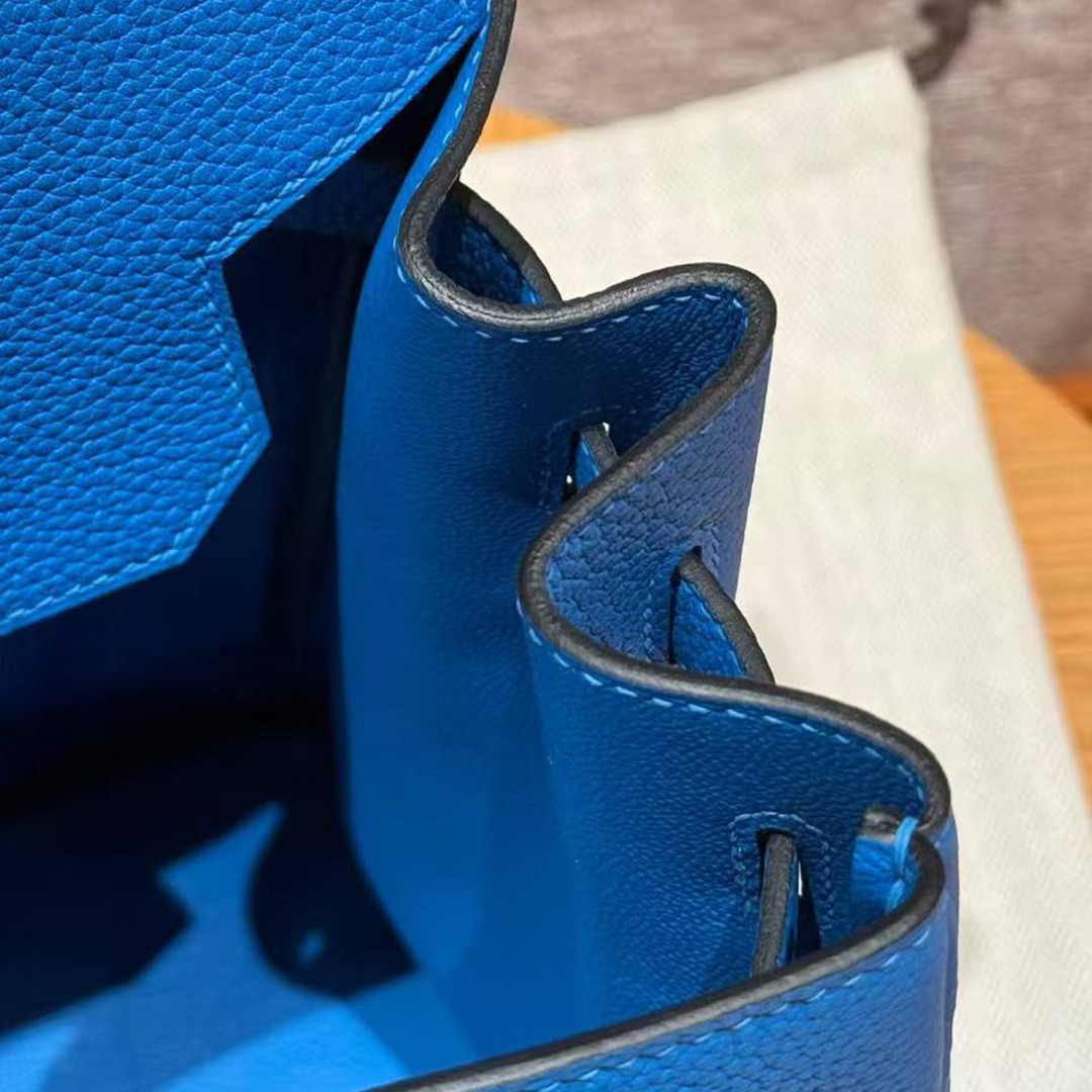 Hermes Birkin 35 Bag Handmade In Togo Calfskin Leather Gold Hardware T7 Blue Hydra - Image 5