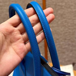 Hermes Birkin 35 Bag Handmade In Togo Calfskin Leather Gold Hardware T7 Blue Hydra - Image 4