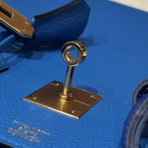 Hermes Birkin 35 Bag Handmade In Togo Calfskin Leather Gold Hardware T7 Blue Hydra - Image 3