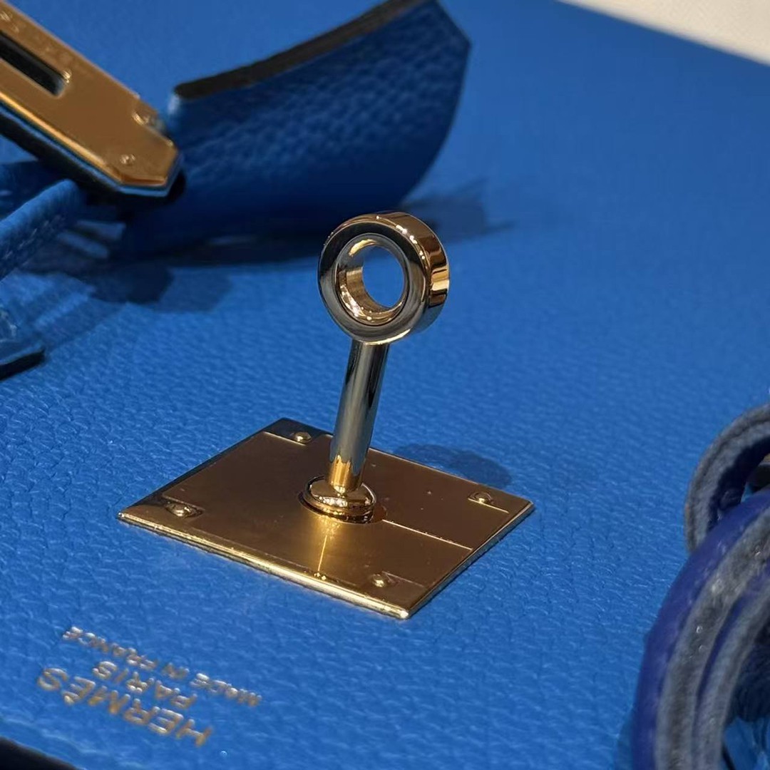 Hermes Birkin 35 Bag Handmade In Togo Calfskin Leather Gold Hardware T7 Blue Hydra - Image 3