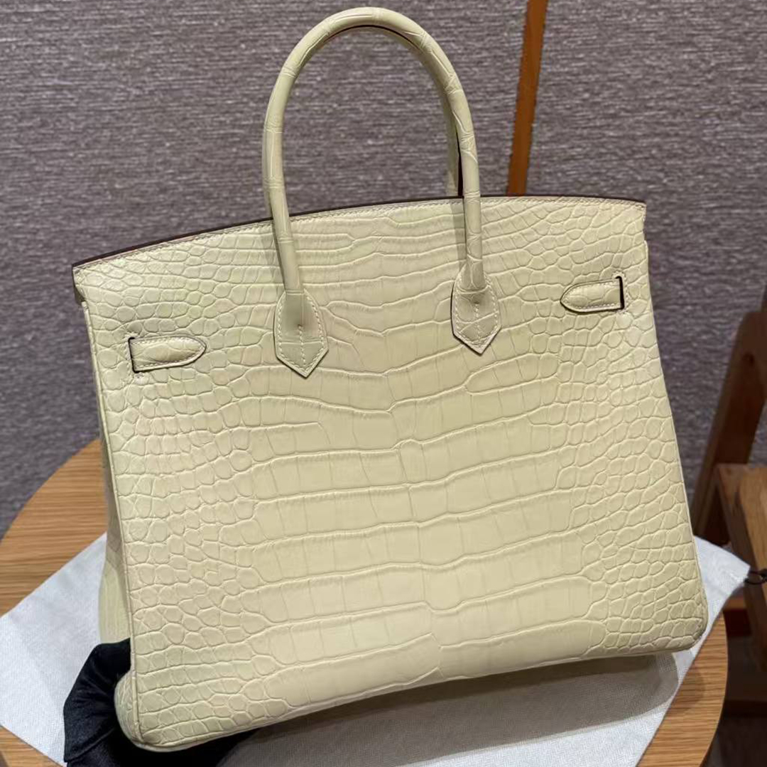 Hermes Birkin 35 Bag Handmade In Matte Alligator Leather Silver Hardware Y1 Vanille - Image 2