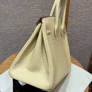 Hermes Birkin 35 Bag Handmade In Matte Alligator Leather Silver Hardware Y1 Vanille - Image 27