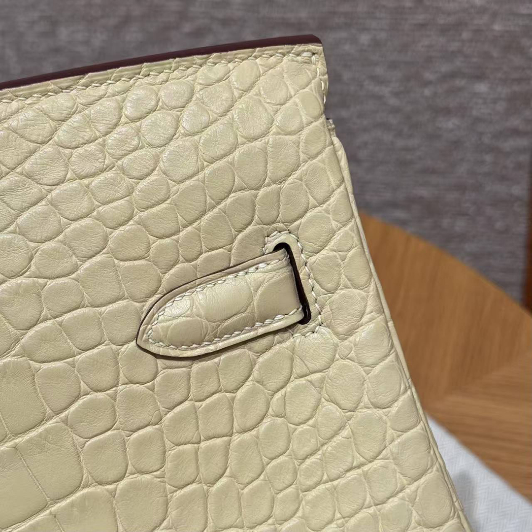 Hermes Birkin 35 Bag Handmade In Matte Alligator Leather Silver Hardware Y1 Vanille - Image 20