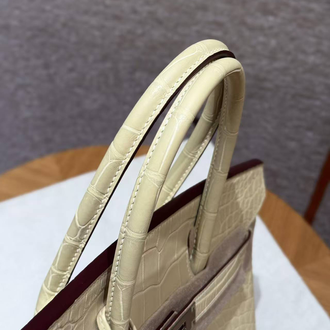 Hermes Birkin 35 Bag Handmade In Matte Alligator Leather Silver Hardware Y1 Vanille - Image 17