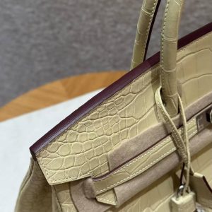 Hermes Birkin 35 Bag Handmade In Matte Alligator Leather Silver Hardware Y1 Vanille - Image 16