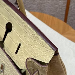 Hermes Birkin 35 Bag Handmade In Matte Alligator Leather Silver Hardware Y1 Vanille - Image 14