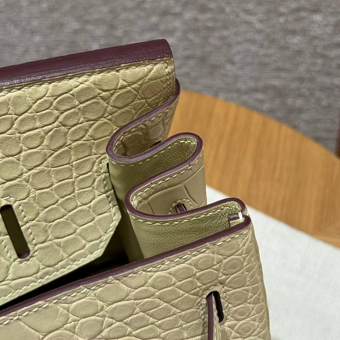Hermes Birkin 35 Bag Handmade In Matte Alligator Leather Silver Hardware Y1 Vanille - Image 12