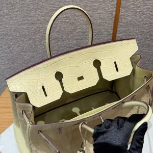 Hermes Birkin 35 Bag Handmade In Matte Alligator Leather Silver Hardware Y1 Vanille - Image 8
