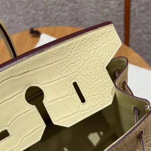 Hermes Birkin 35 Bag Handmade In Matte Alligator Leather Silver Hardware Y1 Vanille - Image 7