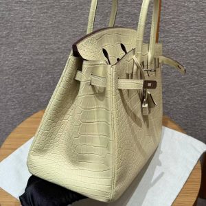 Hermes Birkin 35 Bag Handmade In Matte Alligator Leather Silver Hardware Y1 Vanille - Image 6