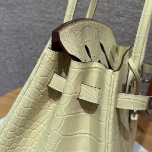Hermes Birkin 35 Bag Handmade In Matte Alligator Leather Silver Hardware Y1 Vanille - Image 5