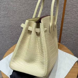Hermes Birkin 35 Bag Handmade In Matte Alligator Leather Silver Hardware Y1 Vanille - Image 4